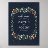 Poster Mariage vert, bleu marine et vert or (Devant)