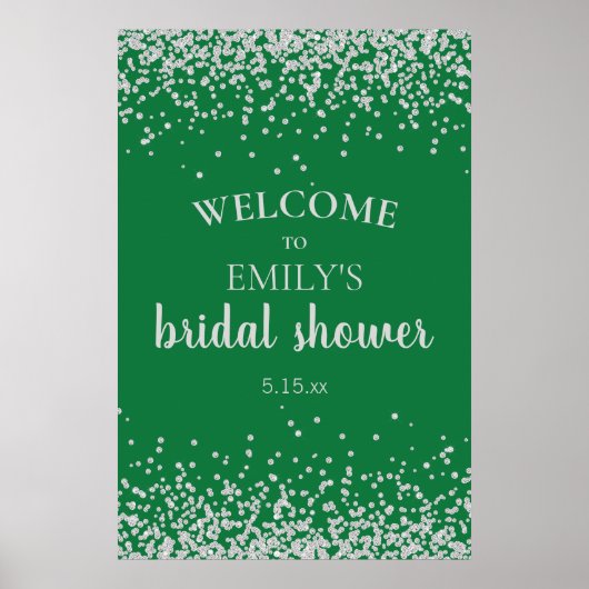 Poster Mariage Vert Emeraude Confetti Argent (Devant)