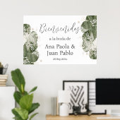 Poster Mariage vert espagnol Panneau de bienvenue (Bureau à domicile)