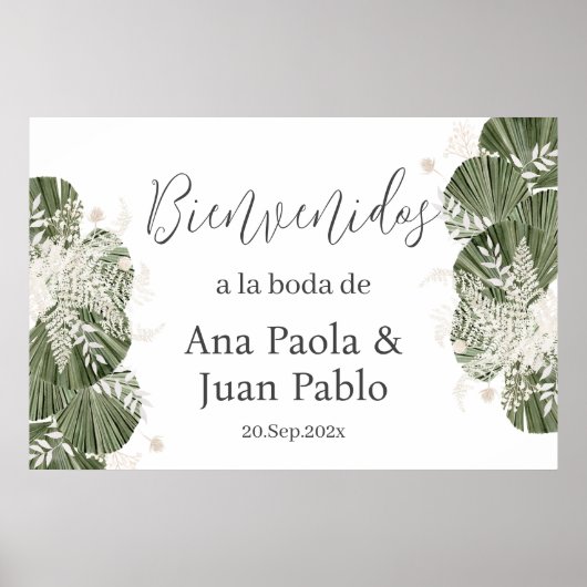 Poster Mariage vert espagnol Panneau de bienvenue (Devant)