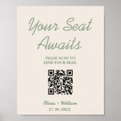 Poster Mariage vert Sage Code QR (Devant)