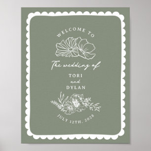 Poster Mariage vert Sage de la frontière à galopante flor