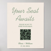 Poster Mariage Vert Sauge | Panneau de plan de table avec (Devant)