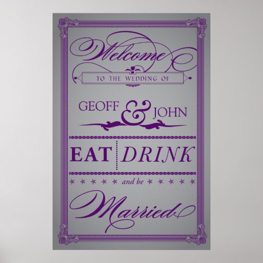 Poster Mariage vintage "Mange, Bois et Etre Marié" (Devant)