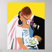 Poster Mariage Vintage, Mariés s'embrassant (Devant)