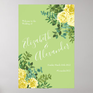 Poster Mariage Vintage Rose de printemps jaune et vert