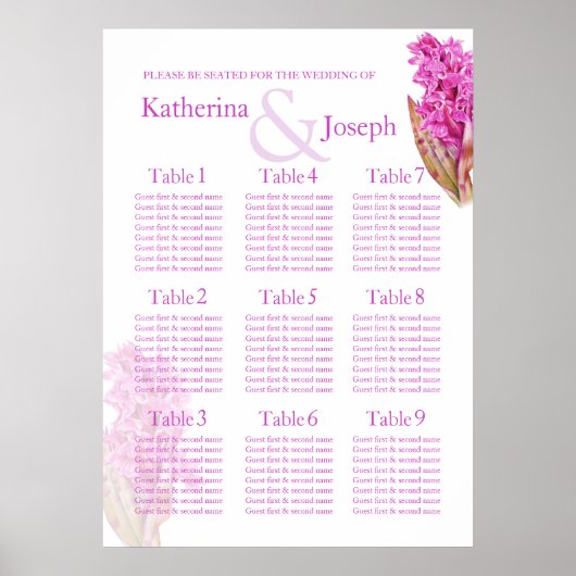 Poster Mariage violet orchidée Planificateur de table 1-9 (Devant)
