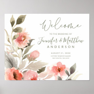 Poster Mariage Welcome Aquarelle Blush Rose Floral Sign