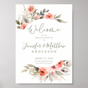 Poster Mariage Welcome Aquarelle Blush Rose Panneau de co