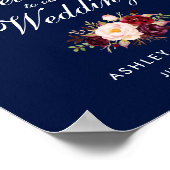 Poster Mariage Welcome Aquarelle Florale Bourgogne Bleu (Coin)