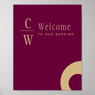 Poster Mariage Welcome Berry Vin Or Monogramme Signal