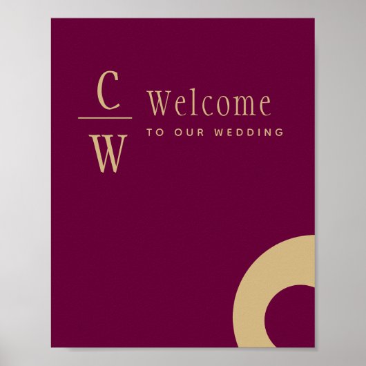 Poster Mariage Welcome Berry Vin Or Monogramme Signal (Devant)