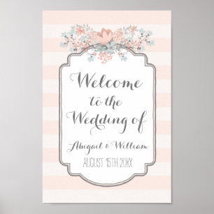 Poster Mariage Welcome Custom Sign Vintage Floral