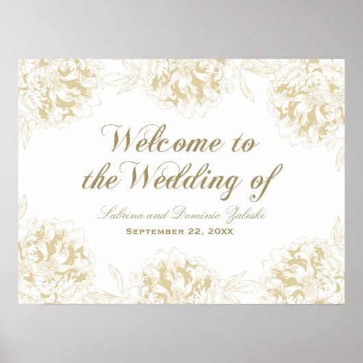 Poster Mariage Welcome or Elegant Peony Floral (Devant)