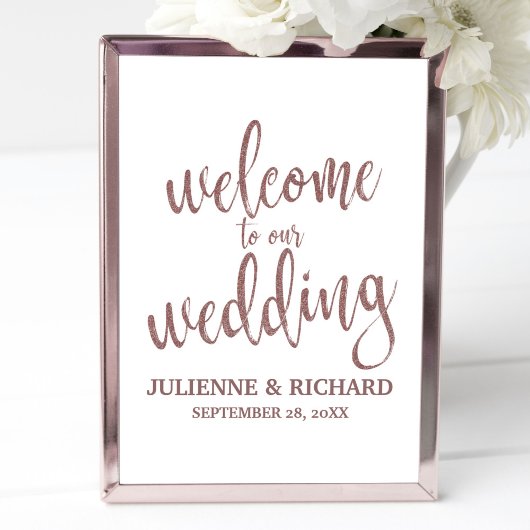 Poster Mariage Welcome Rose Gold Parties scintillant 8x10