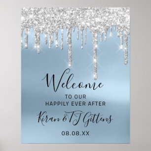Poster Mariage Welcome Silver Grey Drivers Blue Event