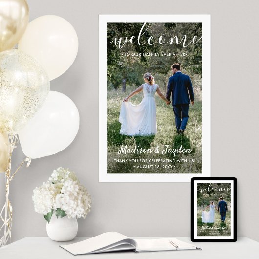 Poster Mariage Welcome Simple Modern White Script Photo