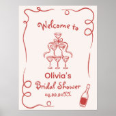 Poster Mariage Whimsical Dessiné à la Main Rouge (Devant)