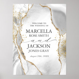Poster Mariage White, Gold & Grey Mist Agate