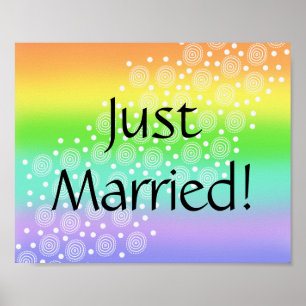 Poster Marié ! Panneau de voiture Mariage arc-en-ciel