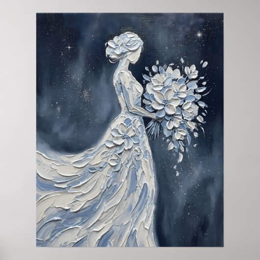 Poster Mariée céleste bleu Impasto Silhouette (Devant)