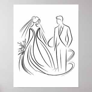 Poster "Mariée et Mariage de la ligne Art noir et blanc