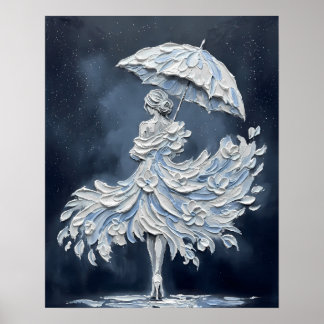 Poster Mariée florale à l'Impasto avec parapluie