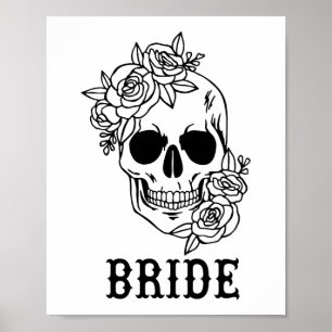 Poster Mariée Groom Crâne floral Halloween Mariage Bachel