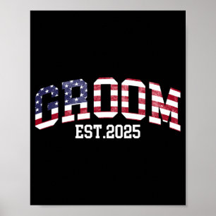 Poster Mariée Marié Env. 2025 Drapeau États-Unis Jeune Ma