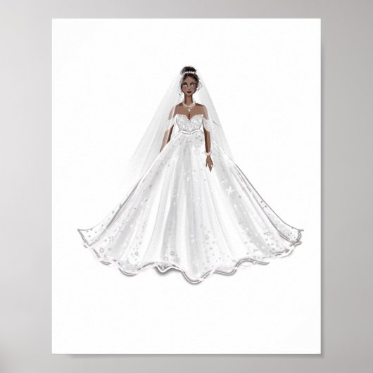 Poster Mariée noire, robe blanche, œuvre d'art, illustrat (Devant)