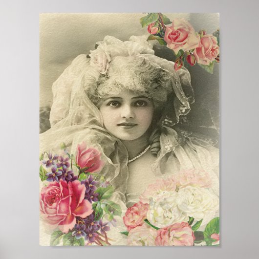 Poster Mariée vintage avec Roses (Devant)