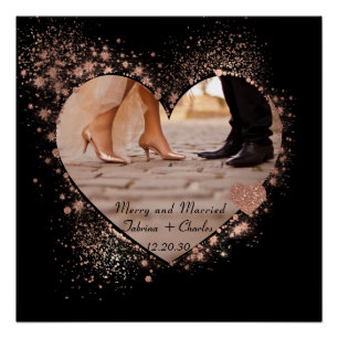 Poster Mariés & Joyeuse Rose Gold Lumières Scintillantes 