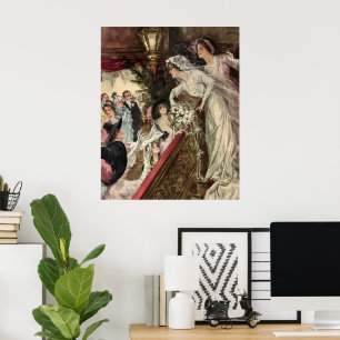 Poster Mariés vintages, Mariée victorienne, Bouquet de ch