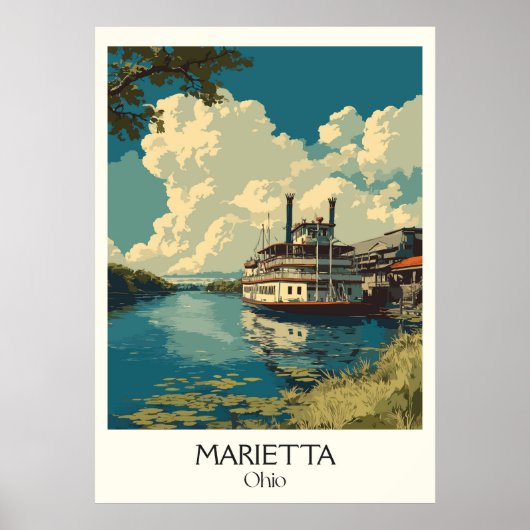 Poster Marietta Ohio River Town Historic Riverboat Life (Devant)