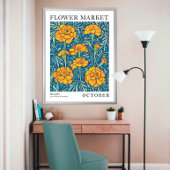 Poster Marigold Floral Orange Octobre Marché aux Fleurs d