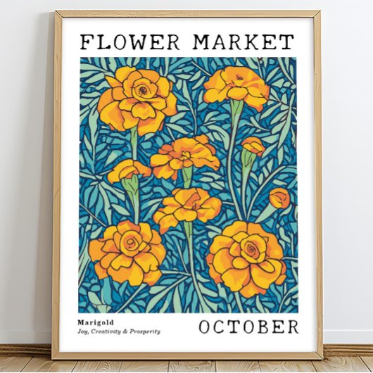 Poster Marigold Floral Orange Octobre Marché aux Fleurs d