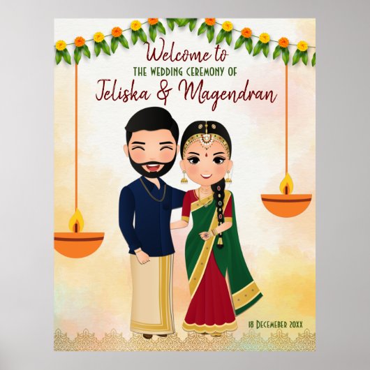 Poster Marigold garlands Tamil signe de bienvenue mariage (Devant)