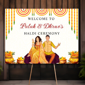 Poster Marigold Joint Haldi cérémonie signe de bienvenue