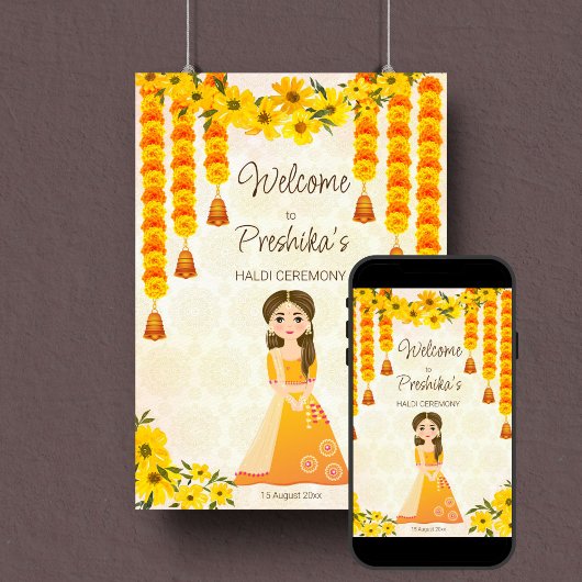 Poster Marigolds fille indienne mignonne Accueil personna