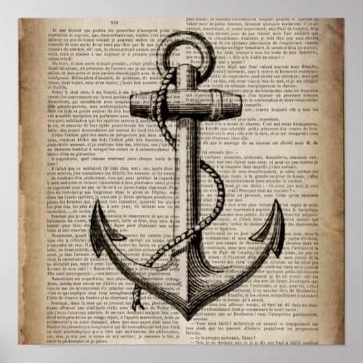 Poster marin de plage océanique ancre nautique vintage (Devant)