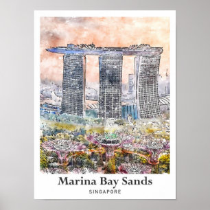 Poster Marina Bay Sands Singapour Aquarelle de voyage