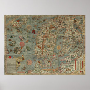 Poster Marina de Carta - carte antique de créatures du
