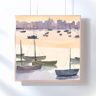 Poster Marina pour bateaux Baie océanique à l'aquarelle