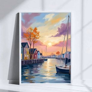 Poster Marina pour bateaux Peinture à l'aquarelle de la