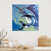 Poster Marine Animal Big Fish Marlin Nage dans l'océan (Cuisine)