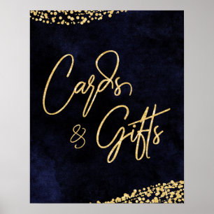 Poster Marine Aquarelle bleue & Gold Mariages Cartes et C