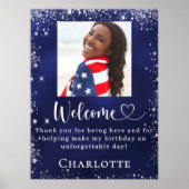 Poster Marine bleu argent photo anniversaire bienvenue (Devant)