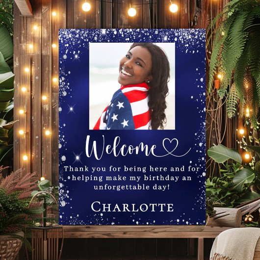 Poster Marine bleu argent photo anniversaire bienvenue