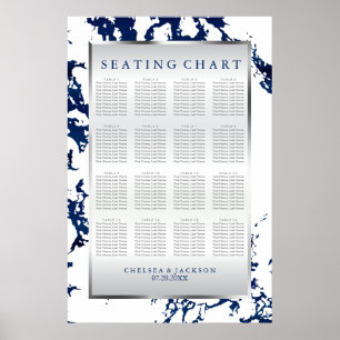 Poster Marine Bleu, Argent & Satin Blanc - 16 Tables