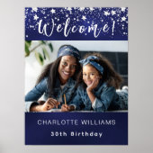 Poster Marine bleu argent star photo anniversaire bienven (Devant)